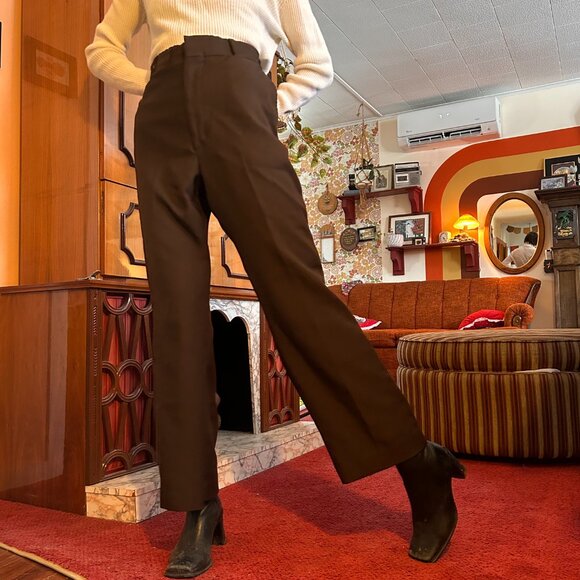 1970s brown pleated talon zip wide / straight leg pants! - Picture 6 of 12